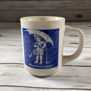 Morton Salt Girl Coffee Mug Vintage 1914 "When It Rains It Pours!" Blue Logo Cup